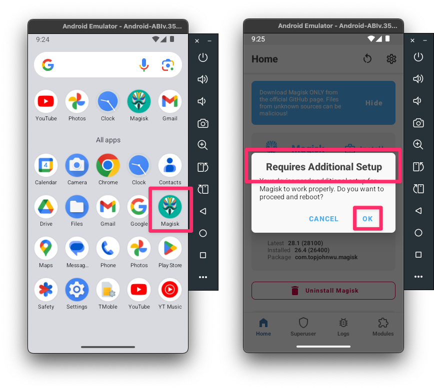 Android Virtual Device - Rooted - Magisk App