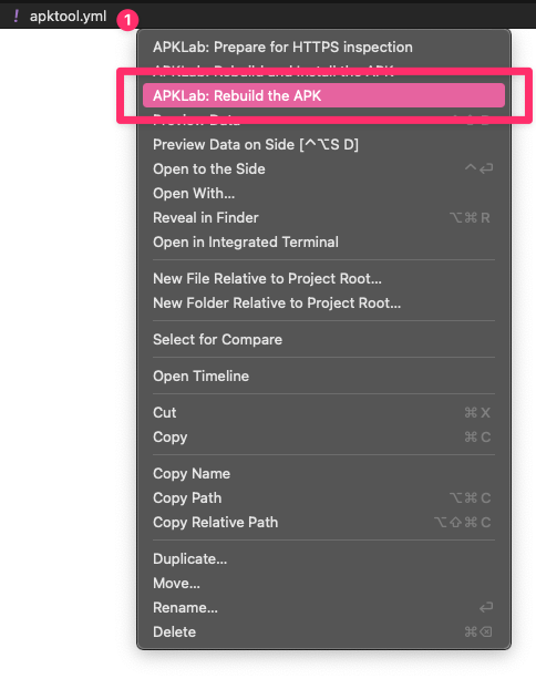 Visual Studio Code - APKLab - Rebuild the APK