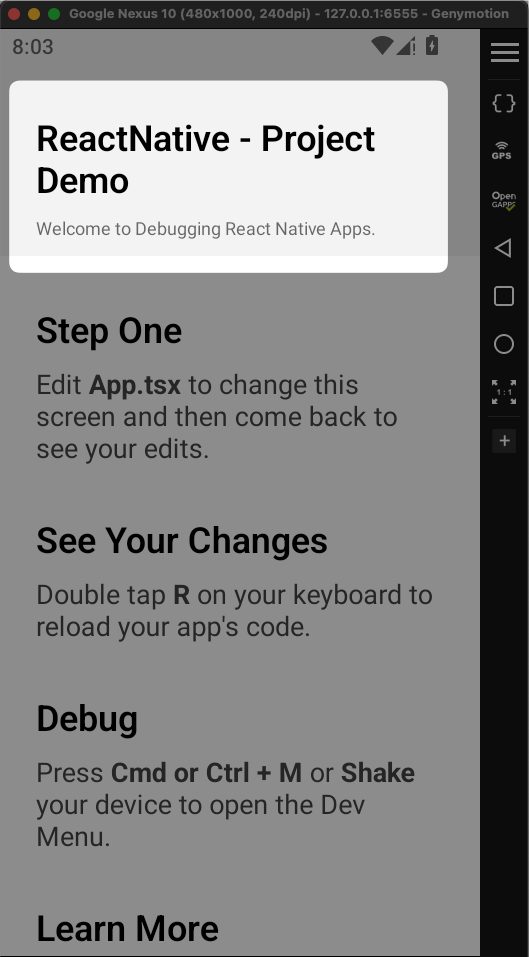 Emulator - Running React Native Android App.