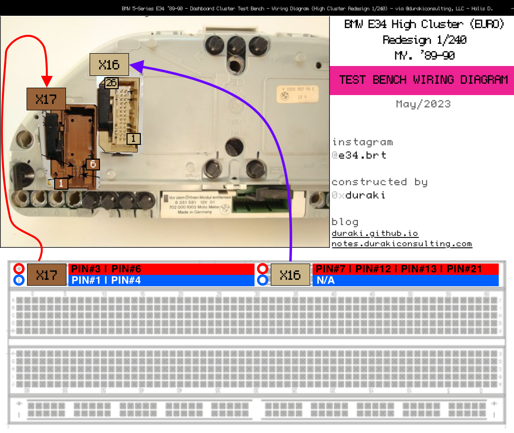 Wiring E34 High Cluster, Redesign 1/240, MY. < '90 - Test Bench