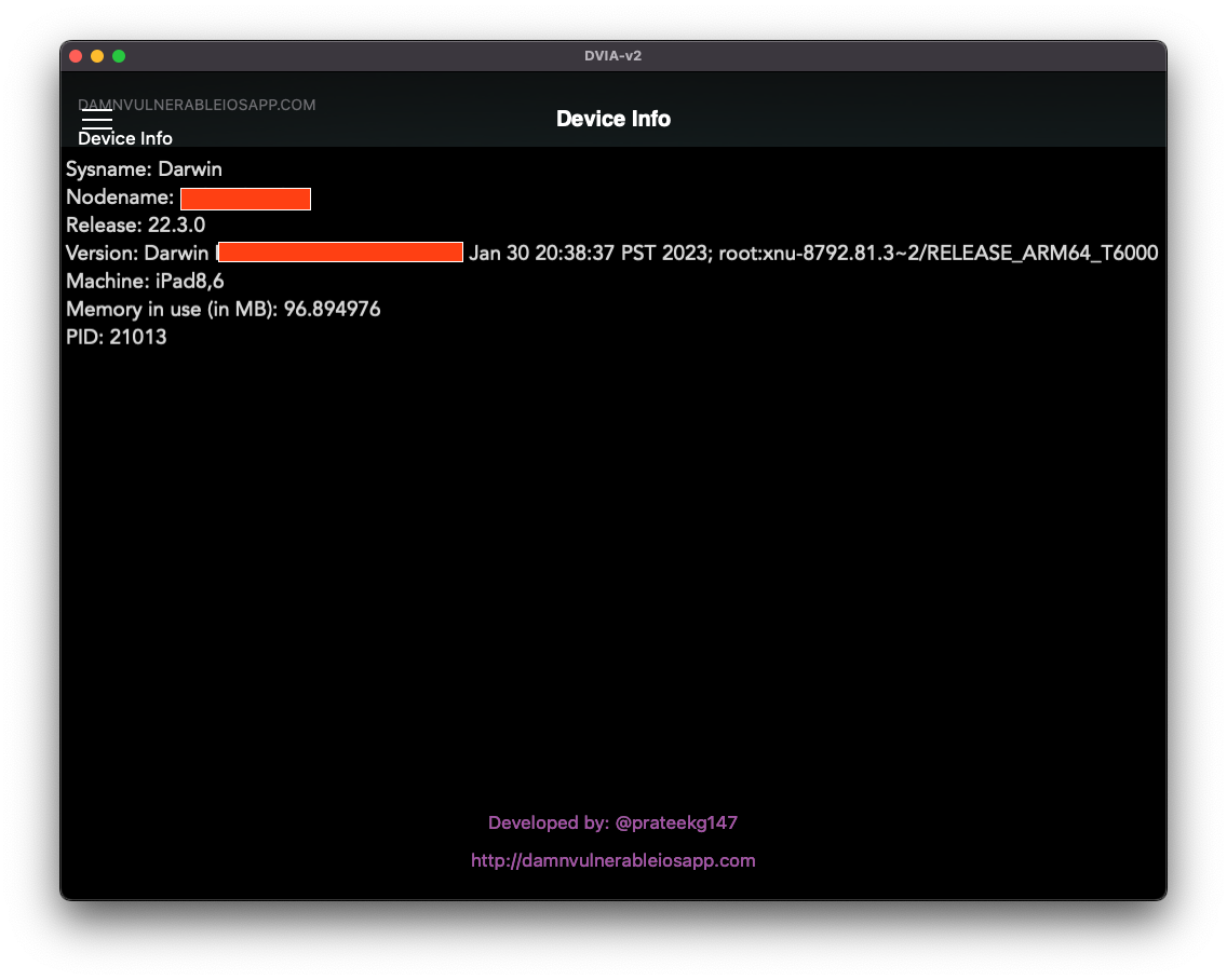 Compiled DVIA running on MacOS M1