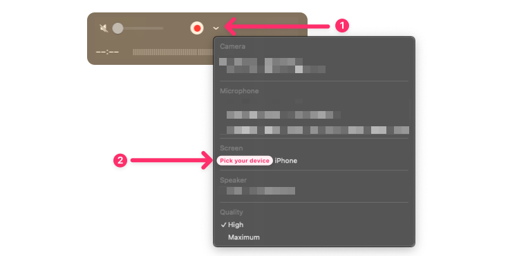 QuickTime Player - Selecting Device in Screen Section