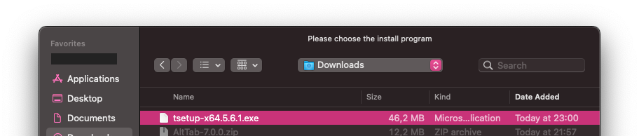 Wineskin Winery - Selecting Telegram Desktop Setup
